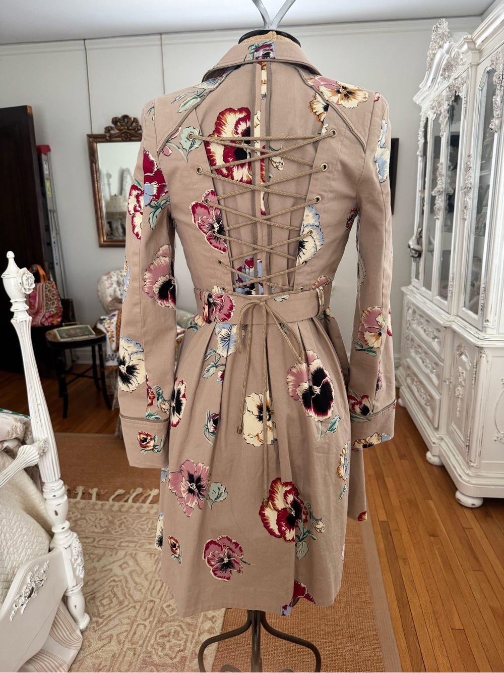 Anthropologie Elevenses Pansy Corset Trench Coat Pretty Little Liars Glee Size 4 - Picture 2 of 12